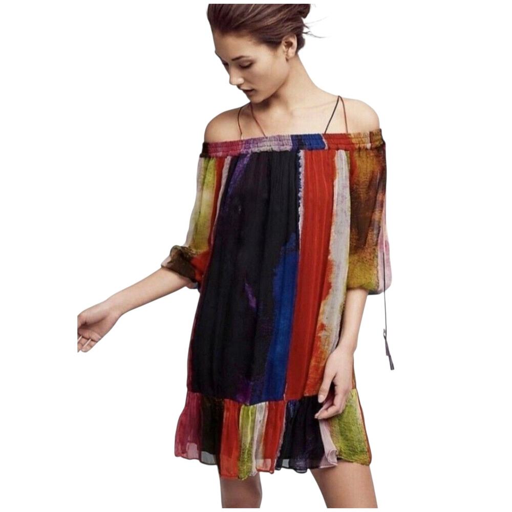 NWT Anthropologie Floreat Zora Off the shoulder Mini Dress Lined Chiffon sz XL